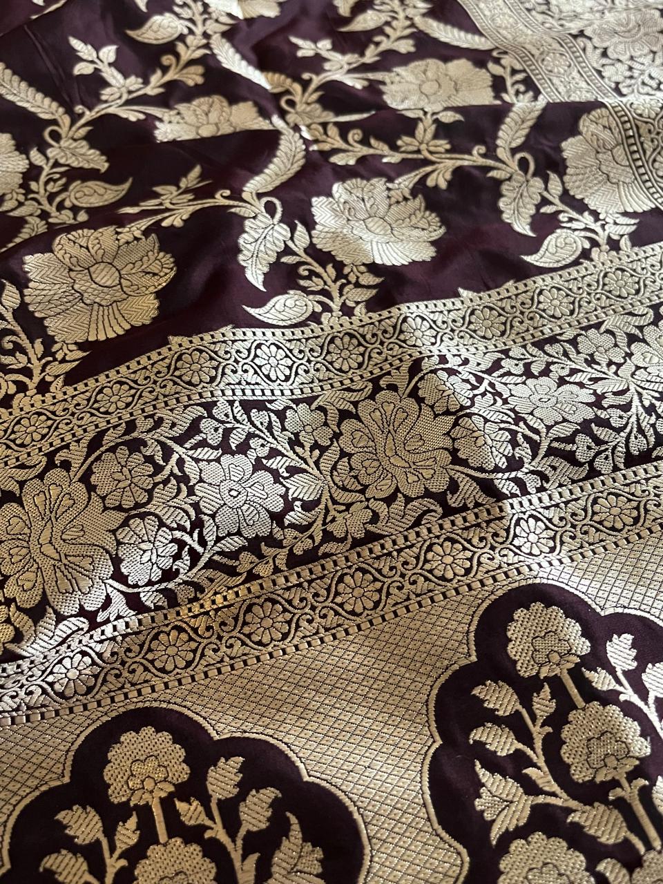 Pure Handloom Banarasi Katan Silk saree - Rich Mahogany