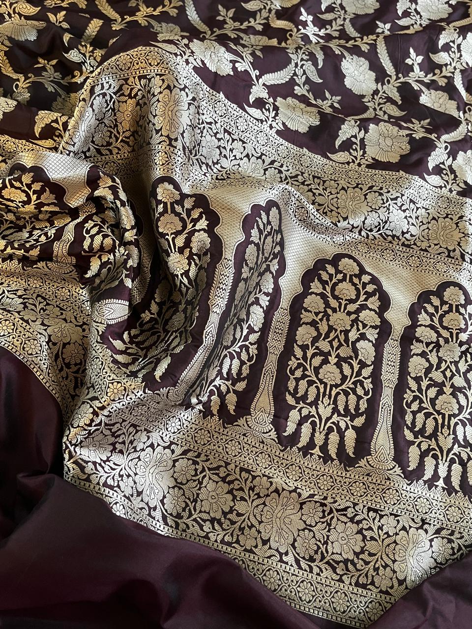 Pure Handloom Banarasi Katan Silk saree - Rich Mahogany