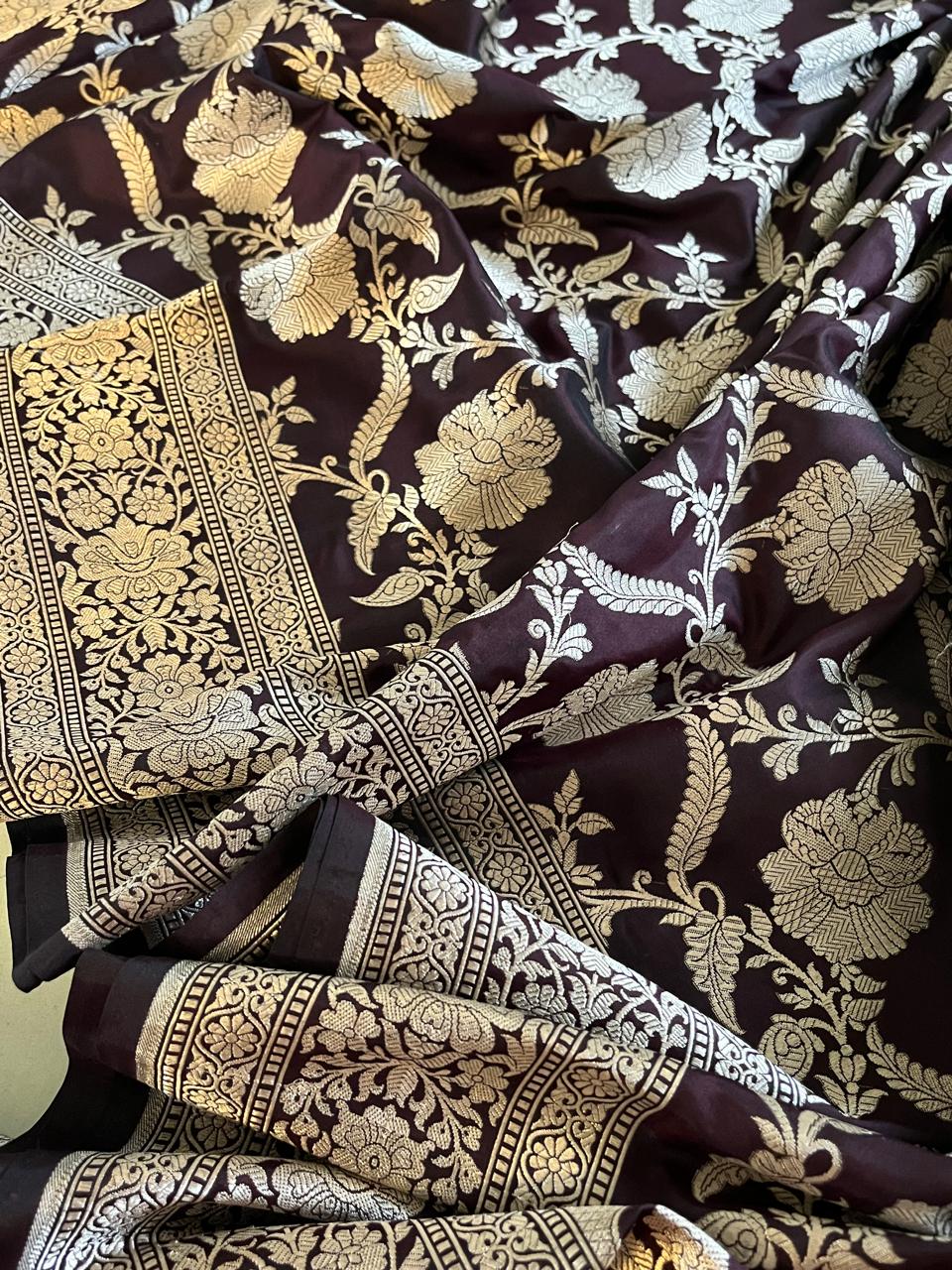 Pure Handloom Banarasi Katan Silk saree - Rich Mahogany