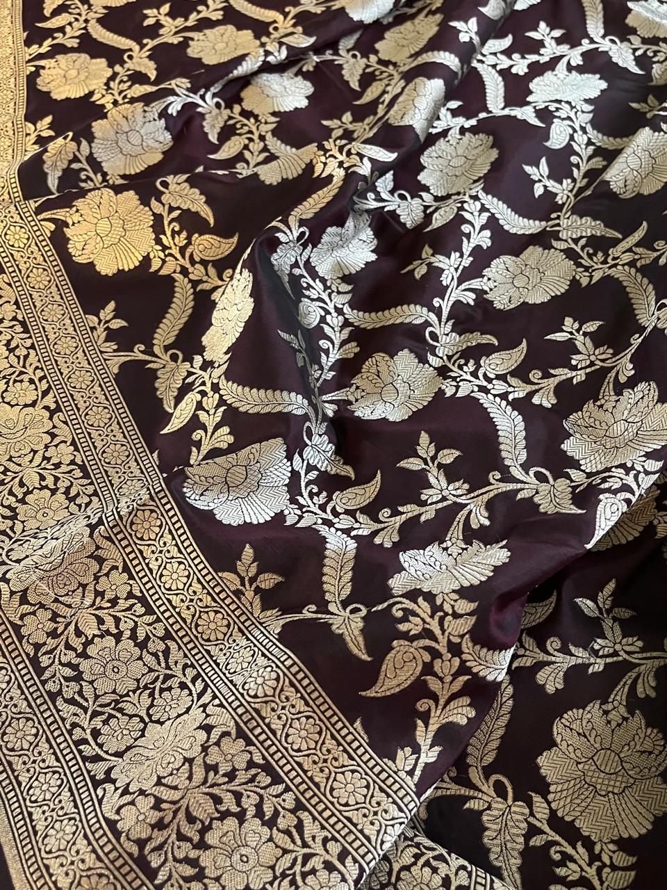 Pure Handloom Banarasi Katan Silk saree - Rich Mahogany