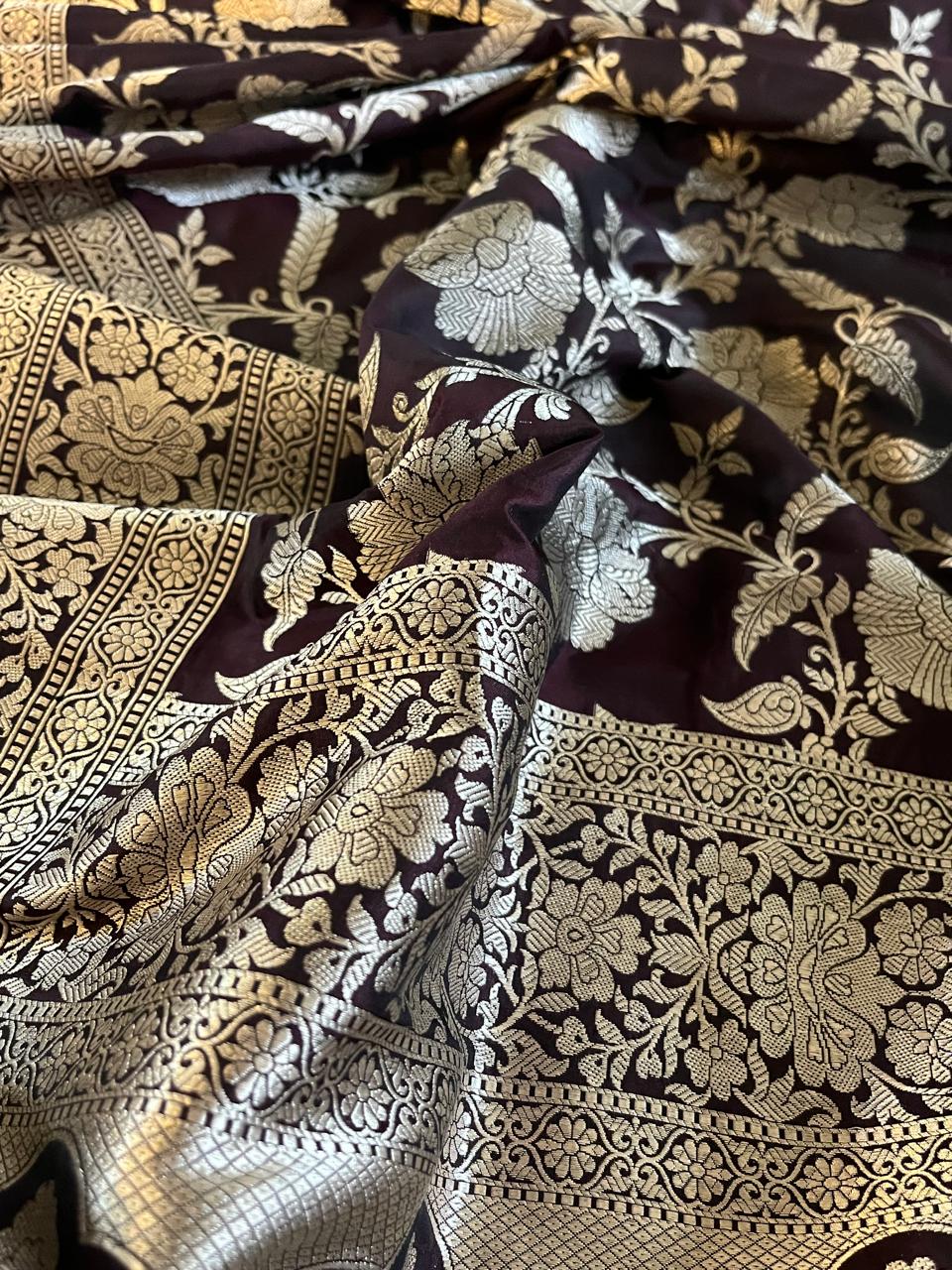 Pure Handloom Banarasi Katan Silk saree - Rich Mahogany