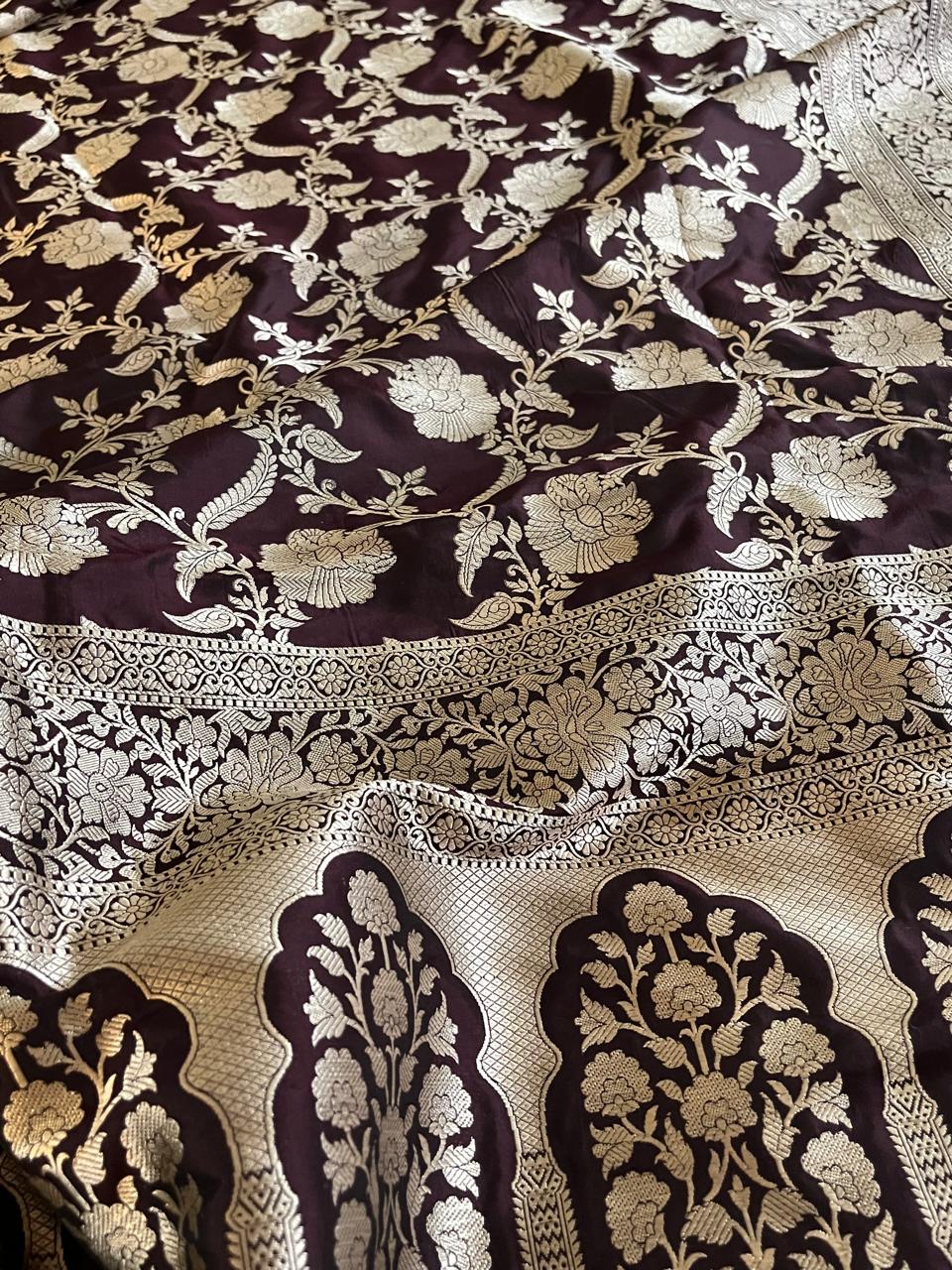 Pure Handloom Banarasi Katan Silk saree - Rich Mahogany