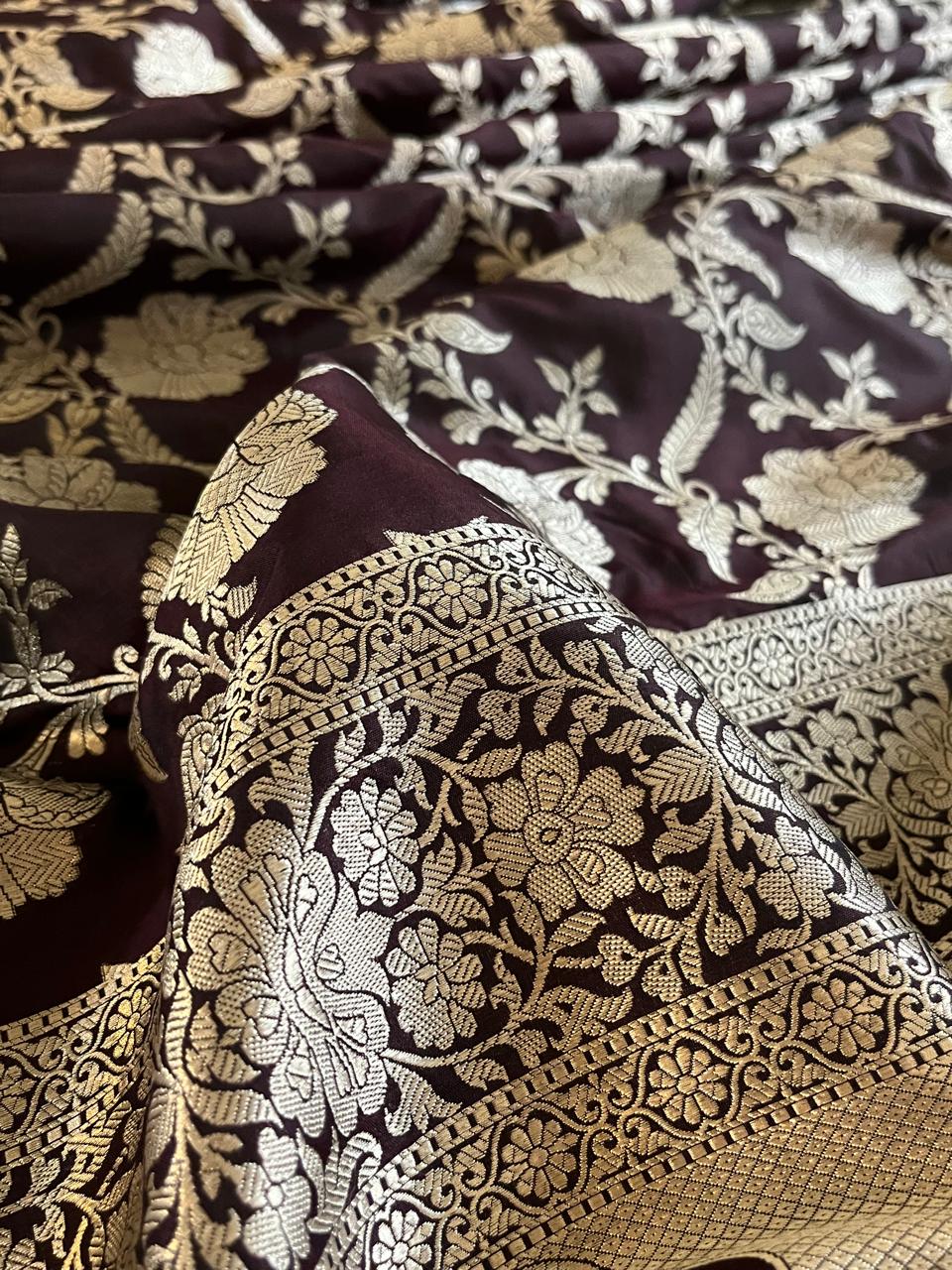 Pure Handloom Banarasi Katan Silk saree - Rich Mahogany