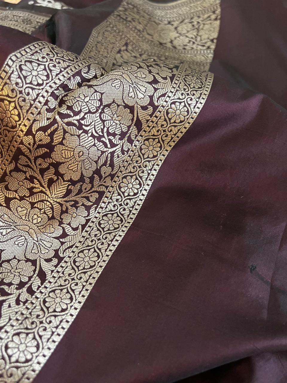 Pure Handloom Banarasi Katan Silk saree - Rich Mahogany