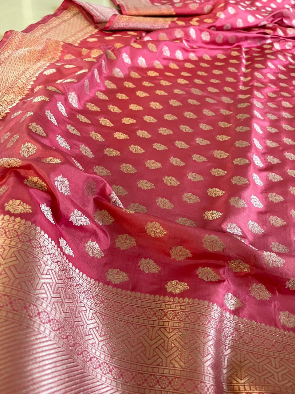 Pure Handloom Banarasi Katan Silk saree - Blush Pink