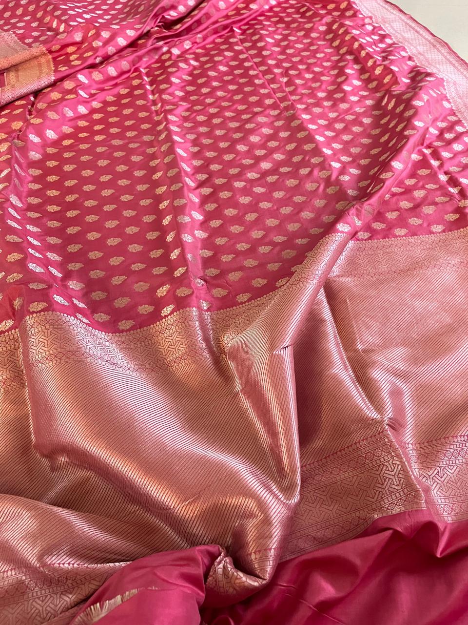 Pure Handloom Banarasi Katan Silk saree - Blush Pink