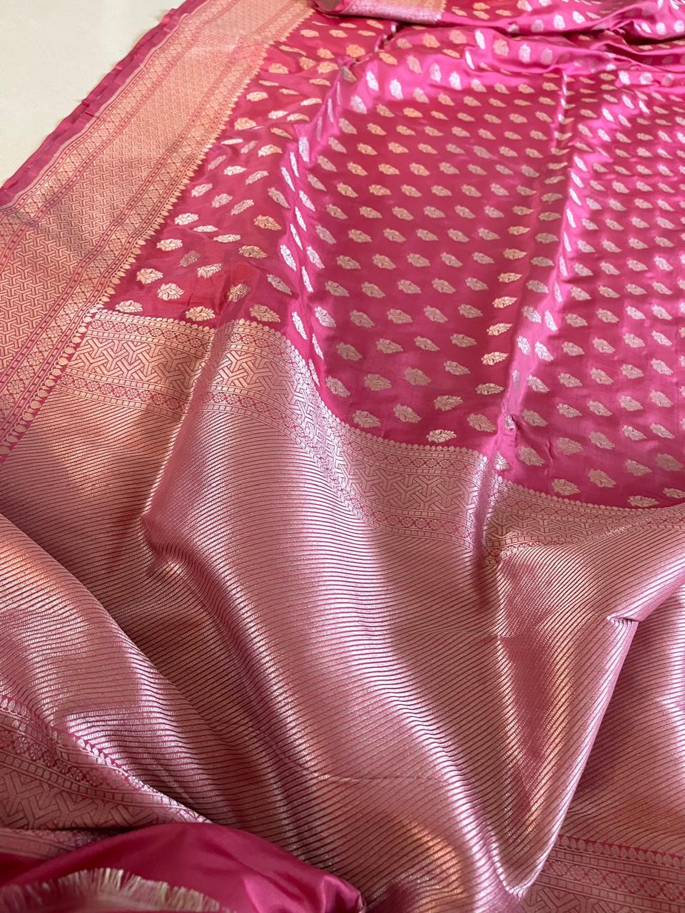 Pure Handloom Banarasi Katan Silk saree - Blush Pink