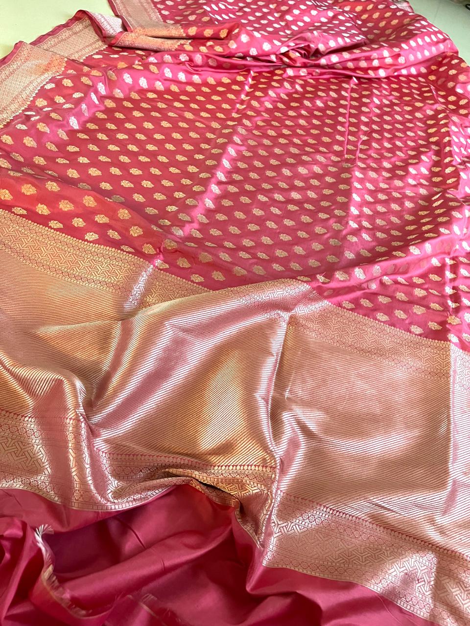Pure Handloom Banarasi Katan Silk saree - Blush Pink