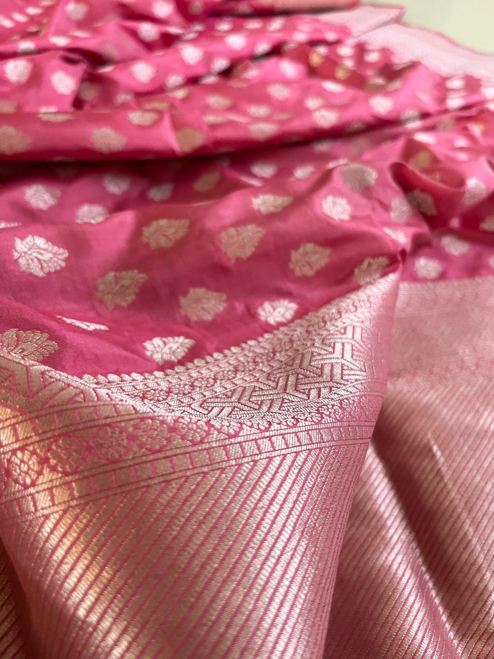 Pure Handloom Banarasi Katan Silk saree - Blush Pink