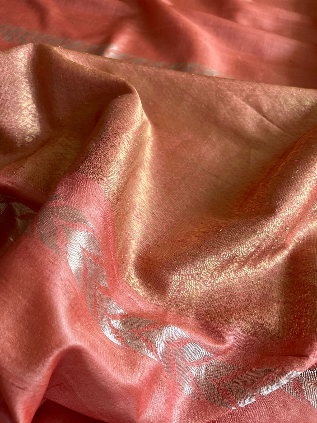 Pure Silk Handwoven Kosa Silk saree - Apricot Peach