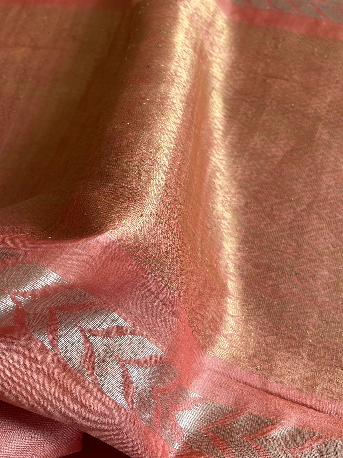 Pure Silk Handwoven Kosa Silk saree - Apricot Peach