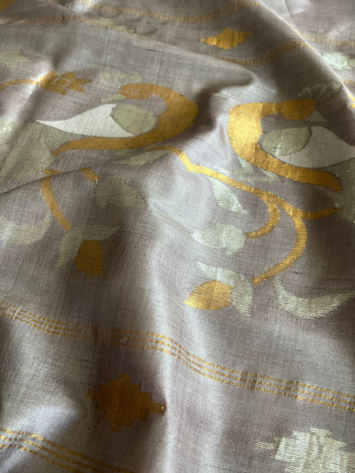 Pure Kosa Silk Handwoven saree - Ash Grey