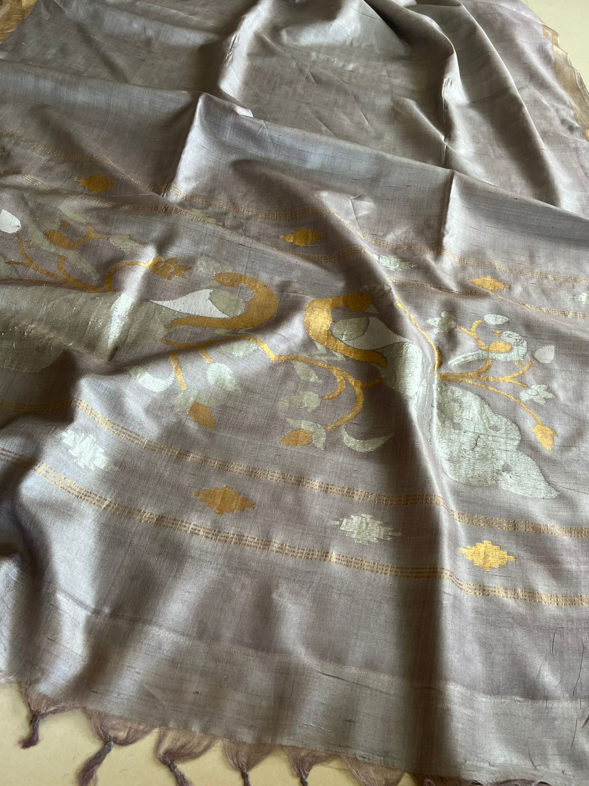 Pure Kosa Silk Handwoven saree - Ash Grey