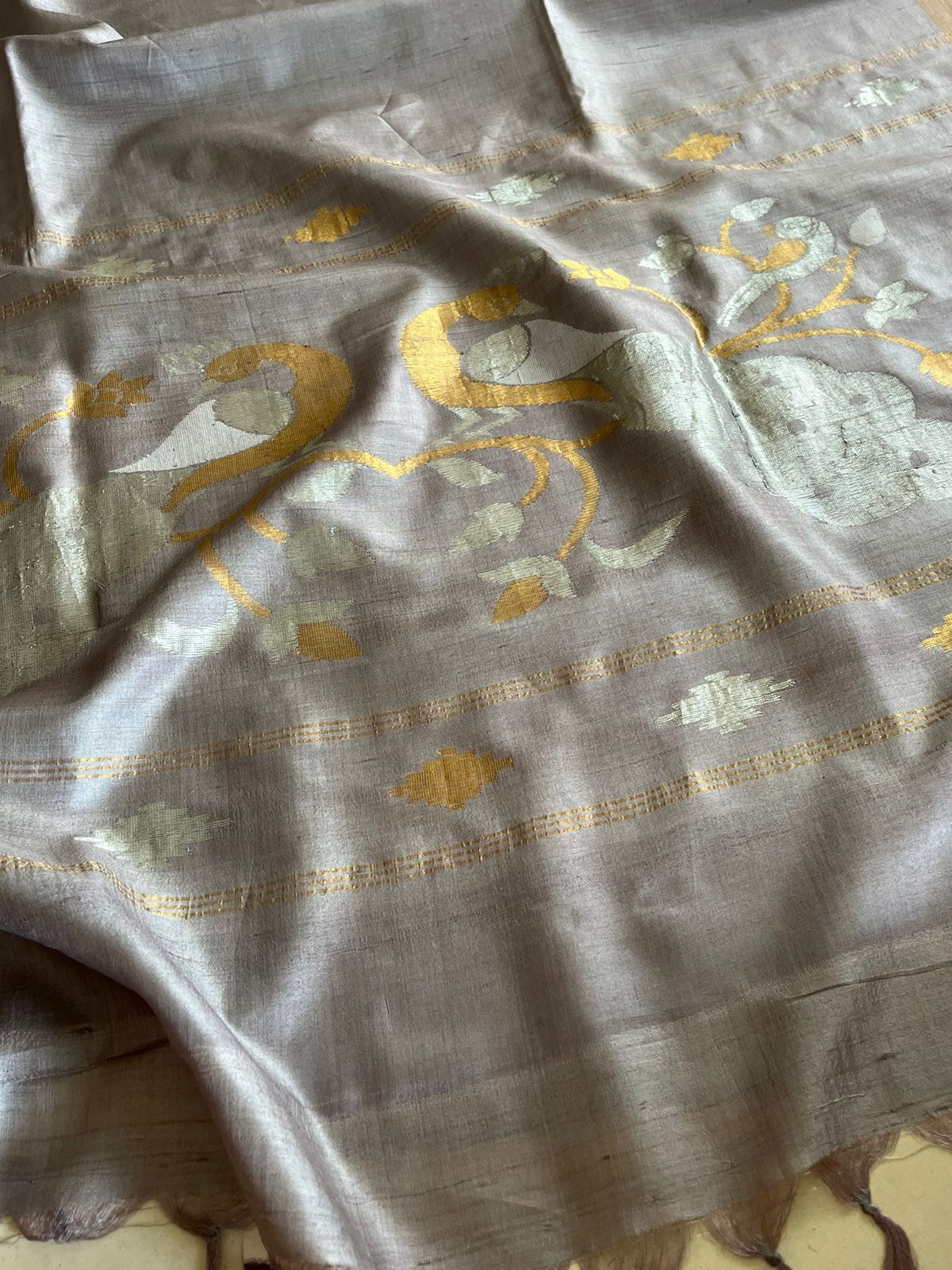 Pure Kosa Silk Handwoven saree - Ash Grey
