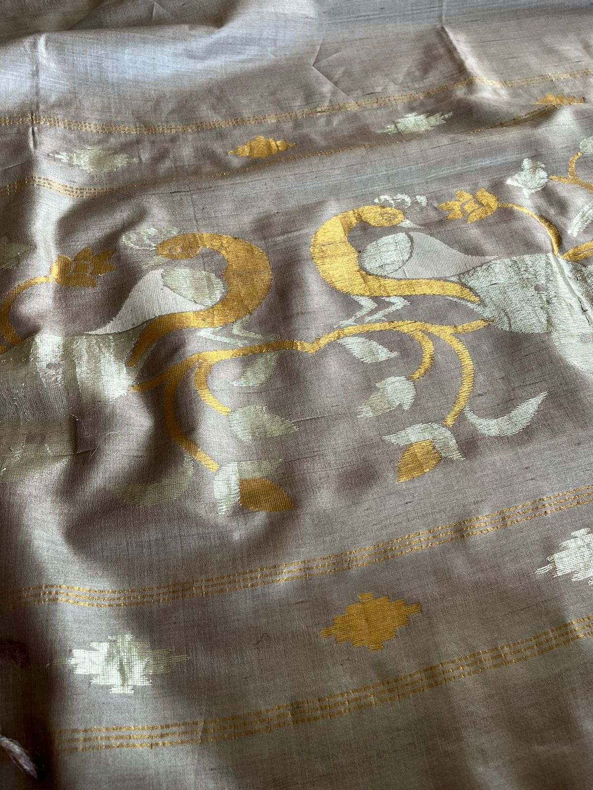 Pure Kosa Silk Handwoven saree - Ash Grey