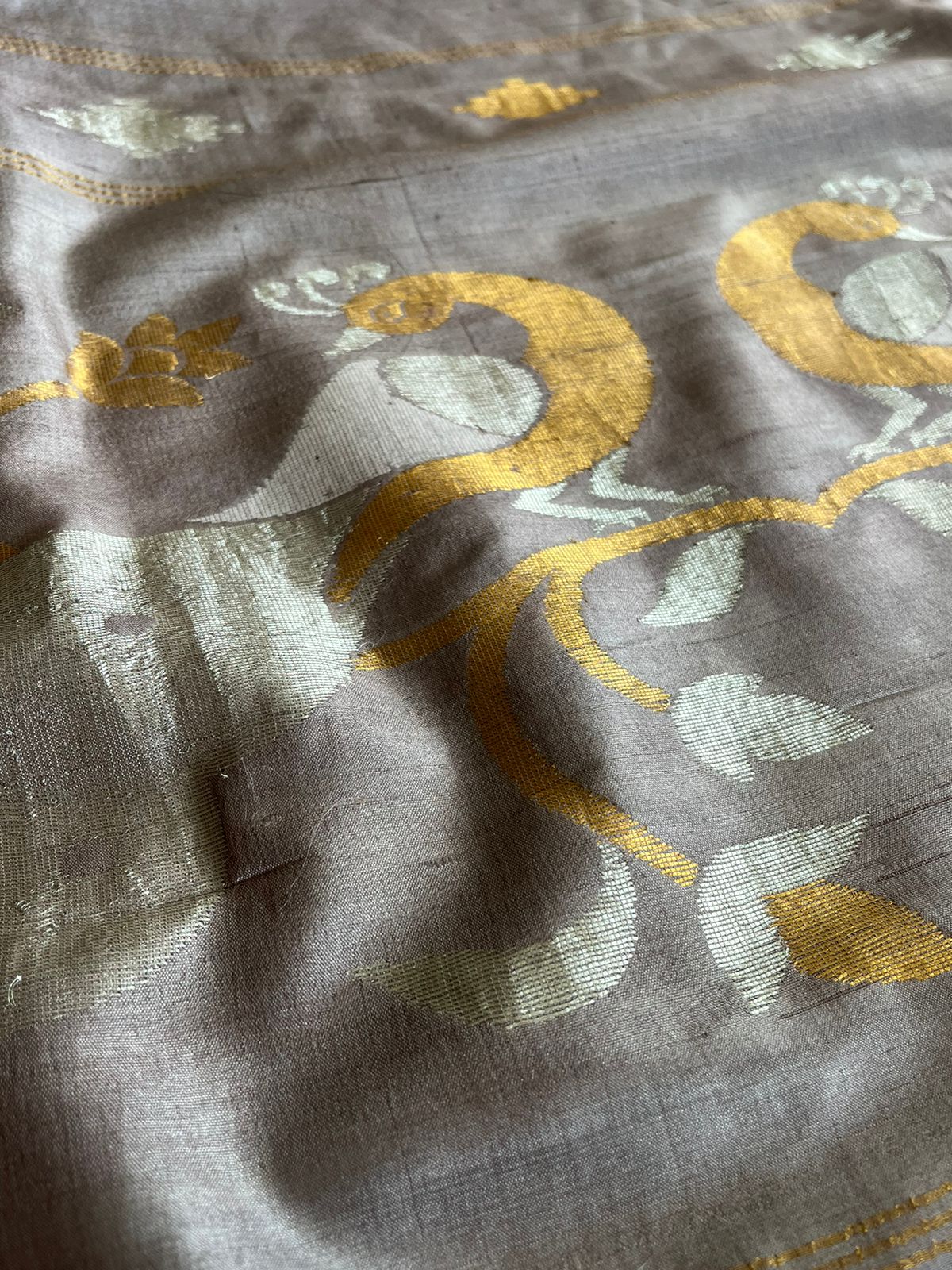 Pure Kosa Silk Handwoven saree - Ash Grey