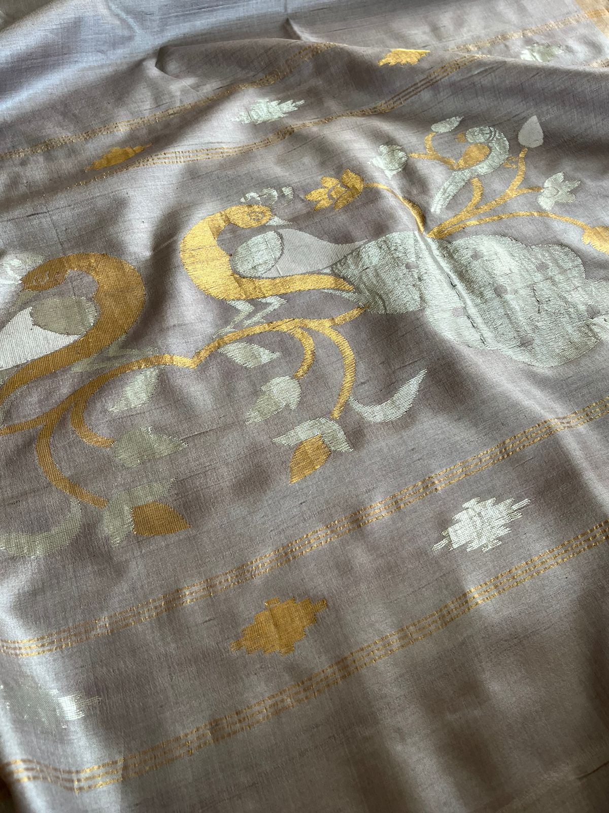 Pure Kosa Silk Handwoven saree - Ash Grey