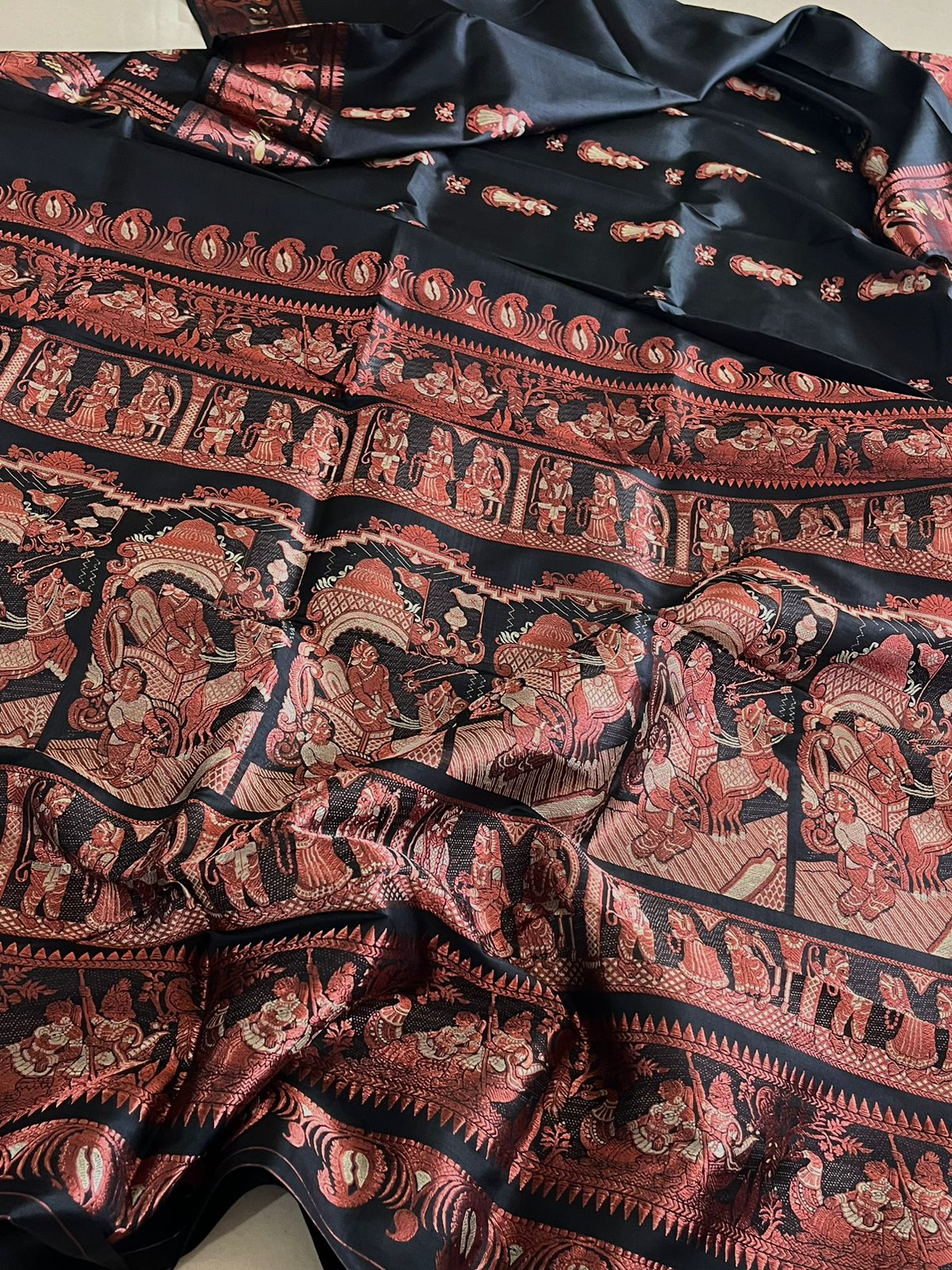 Exquisite Handwoven Pure Silk Baluchari saree - Black