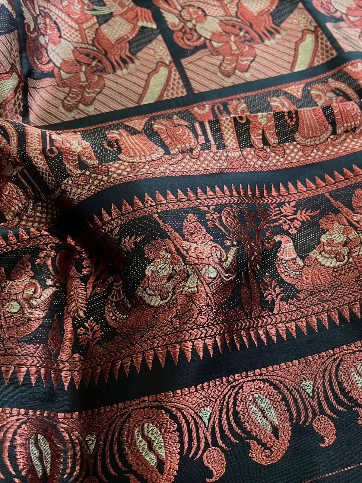 Exquisite Handwoven Pure Silk Baluchari saree - Black