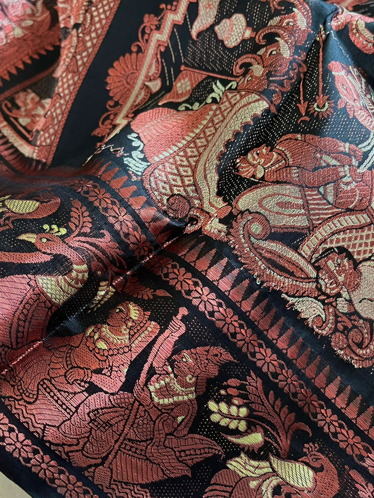 Exquisite Handwoven Pure Silk Baluchari saree - Black