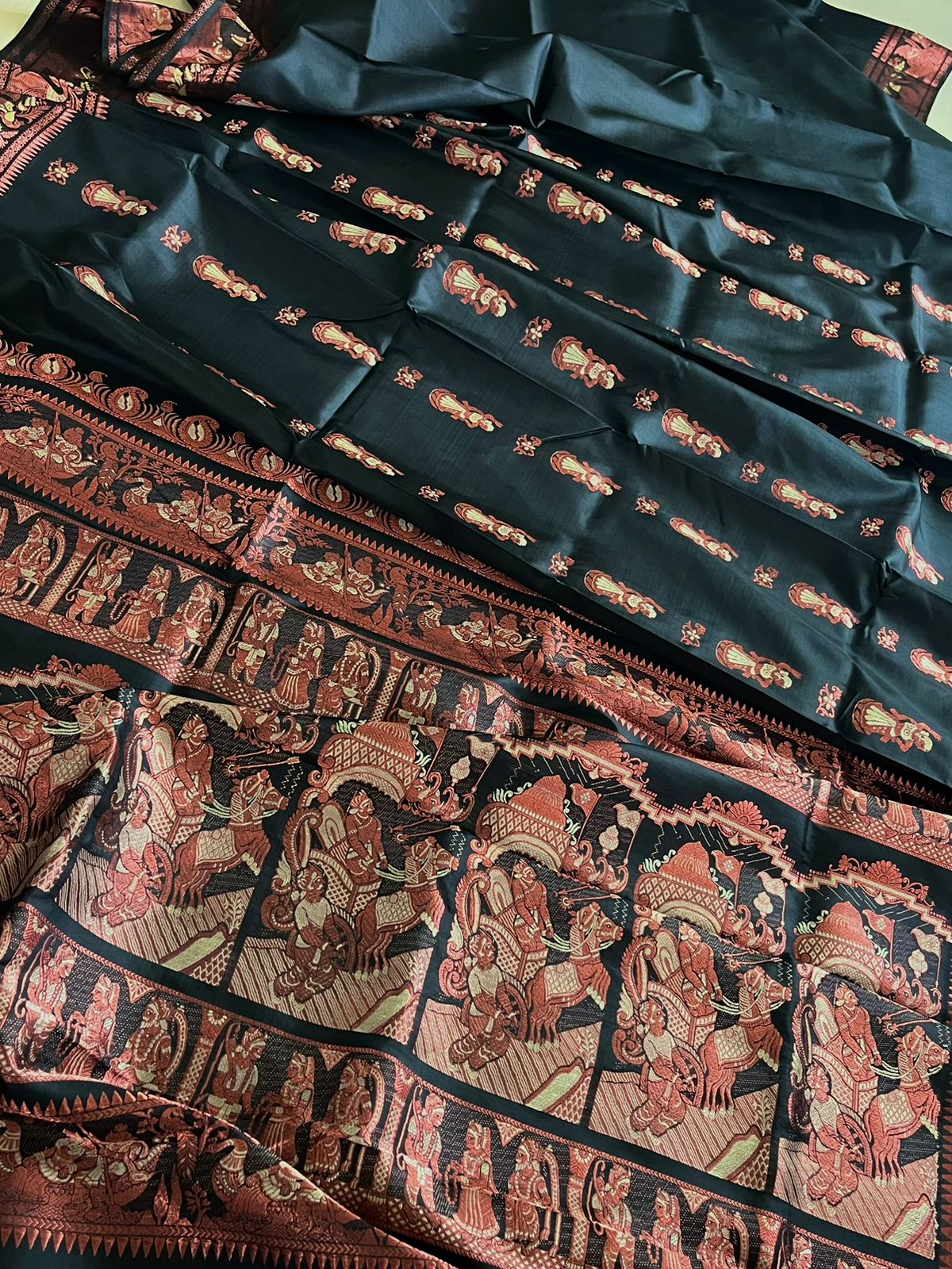 Exquisite Handwoven Pure Silk Baluchari saree - Black