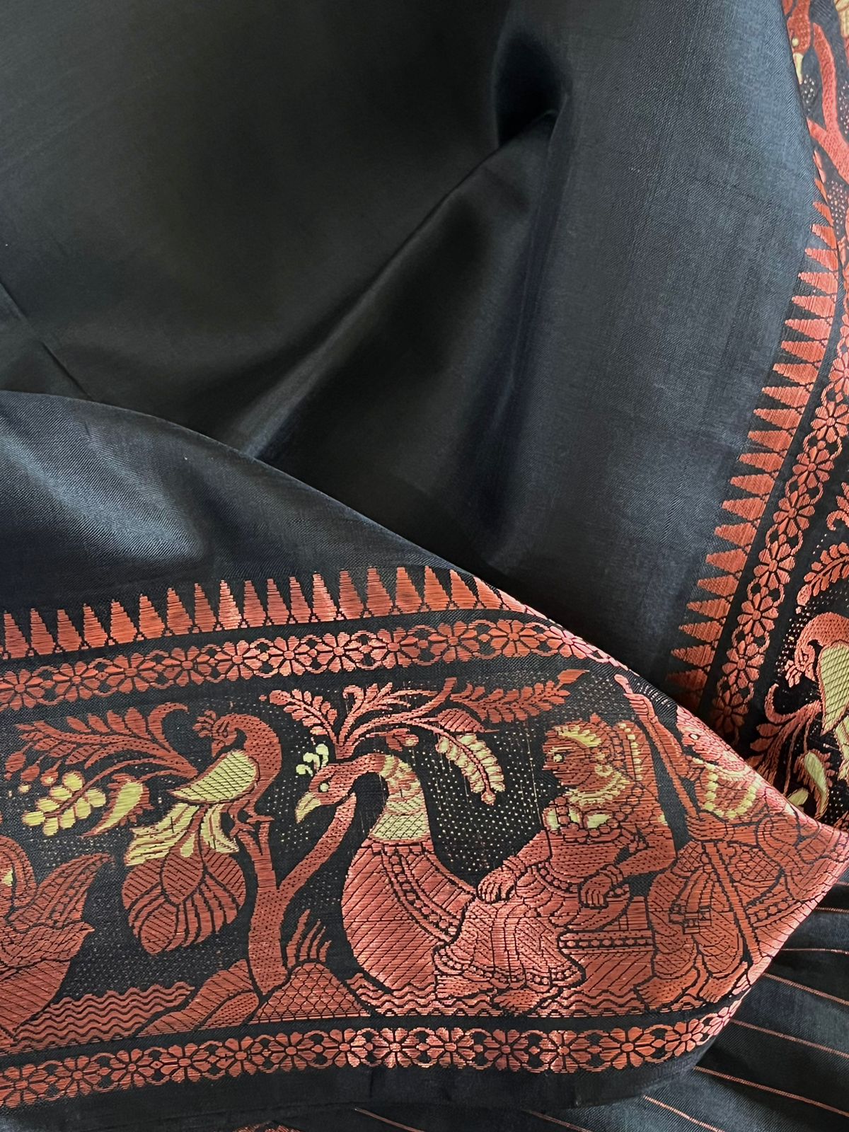 Exquisite Handwoven Pure Silk Baluchari saree - Black