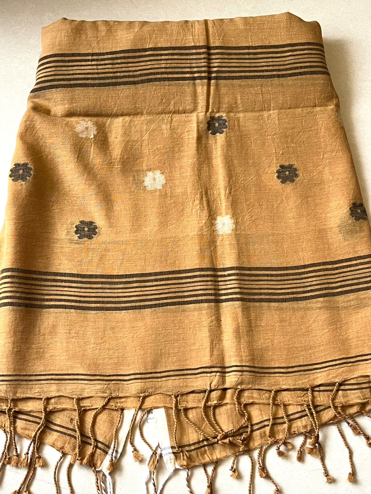 Soft Pure Cotton Jamdani Handloom Stole - Pale Caramel
