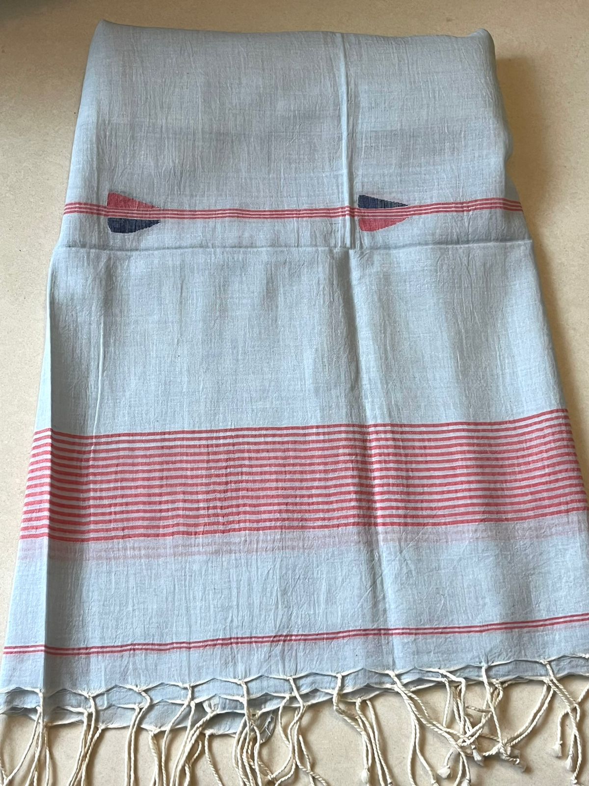 Soft Pure Cotton Jamdani Handloom Stole - Icy Blue