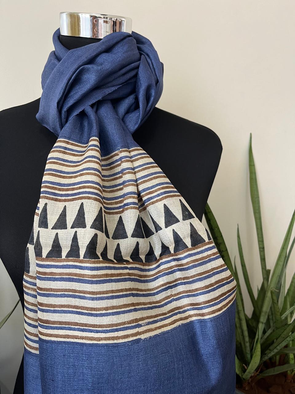 Pure Tussar Silk Handblock Printed Stole