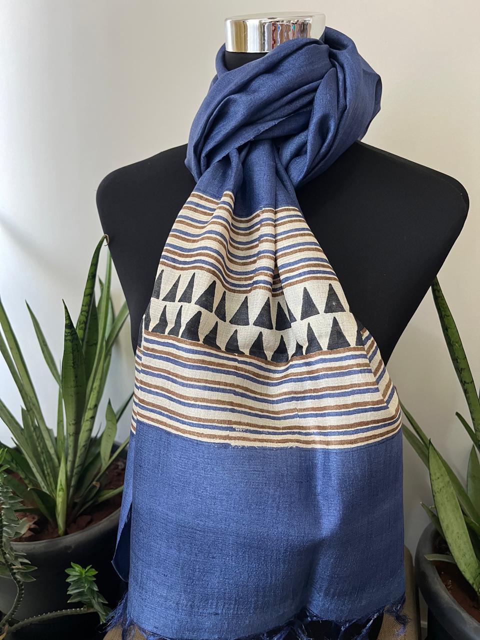 Pure Tussar Silk Handblock Printed Stole
