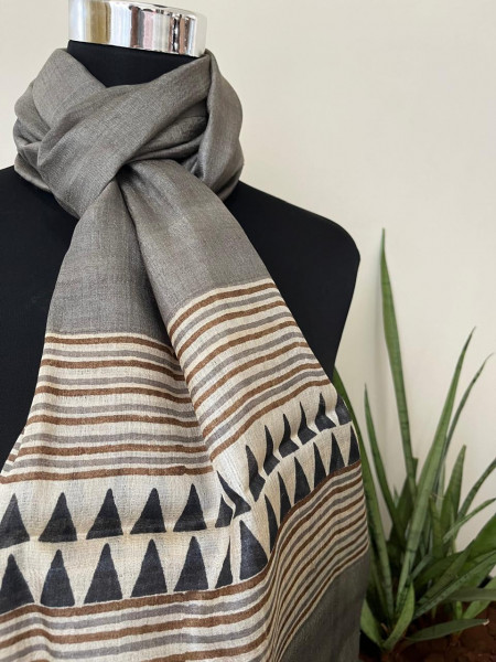 Pure Tussar Silk Handblock Printed Stole