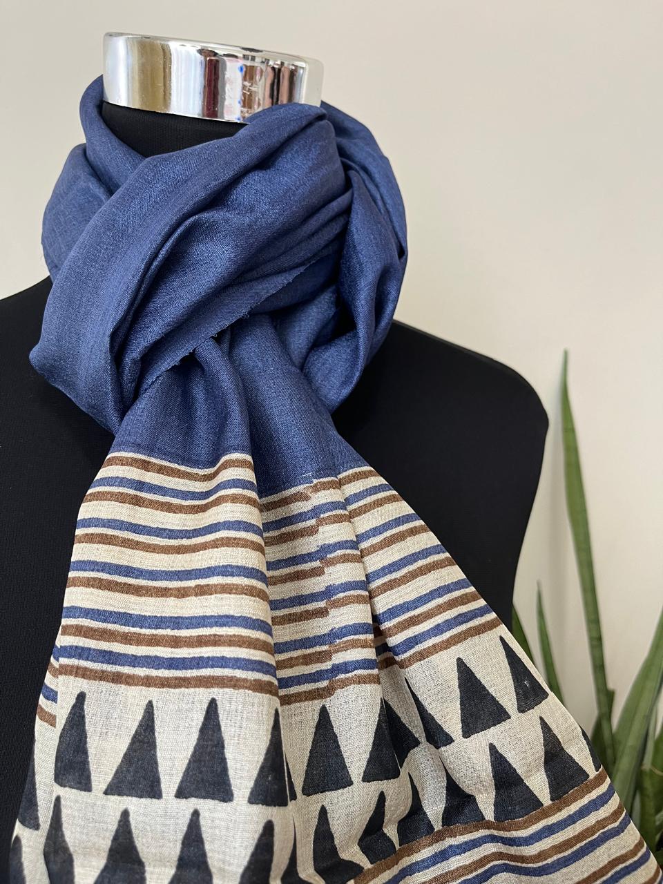 Pure Tussar Silk Handblock Printed Stole