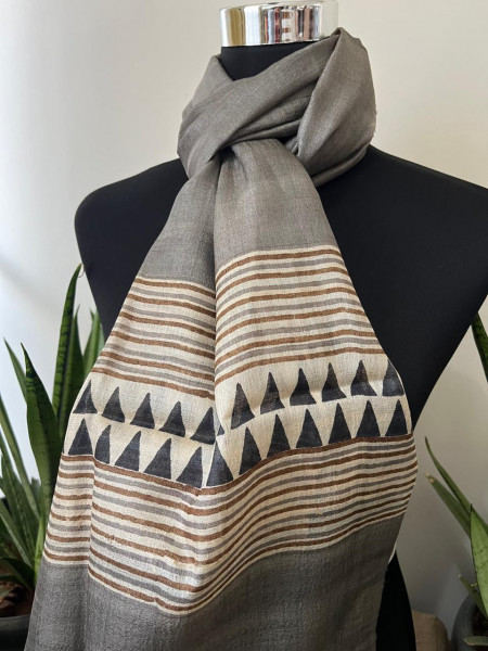 Pure Tussar Silk Handblock Printed Stole