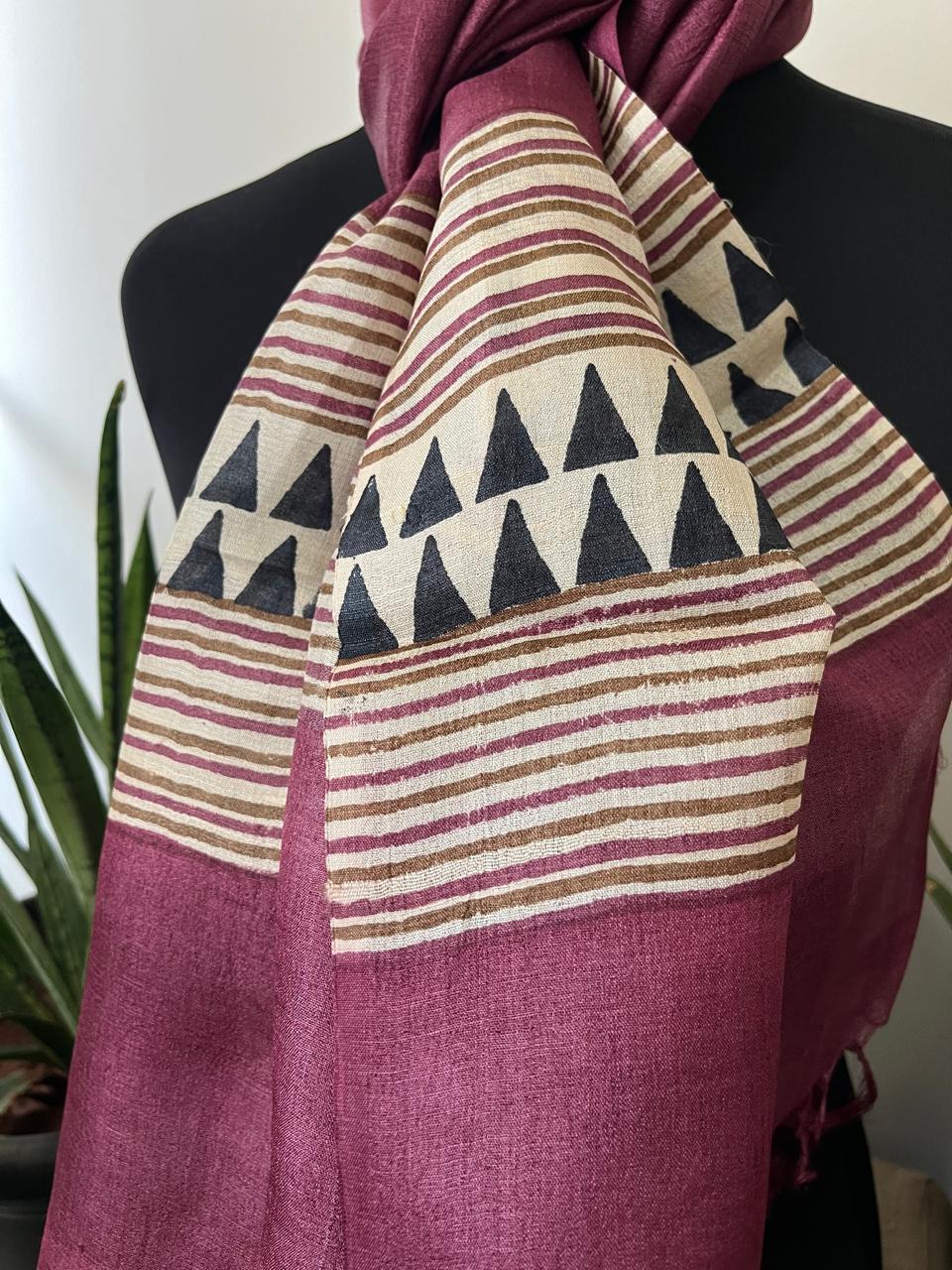 Pure Tussar Silk Handblock Printed Stole