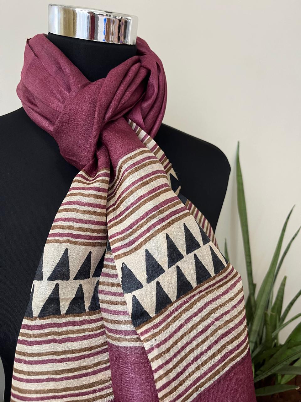 Pure Tussar Silk Handblock Printed Stole