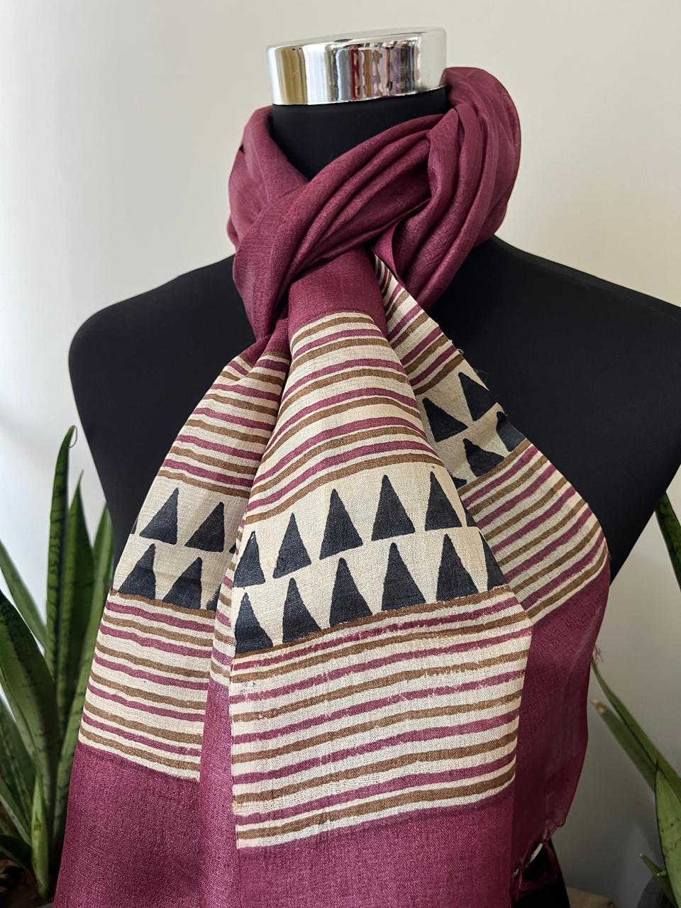 Pure Tussar Silk Handblock Printed Stole