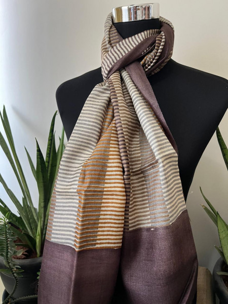 Pure Tussar Silk Handblock Printed Stole