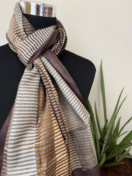 Pure Tussar Silk Handblock Printed Stole