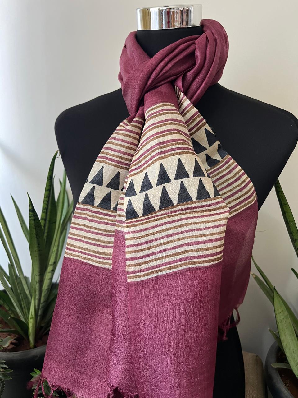 Pure Tussar Silk Handblock Printed Stole