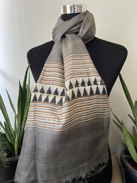 Pure Tussar Silk Handblock Printed Stole