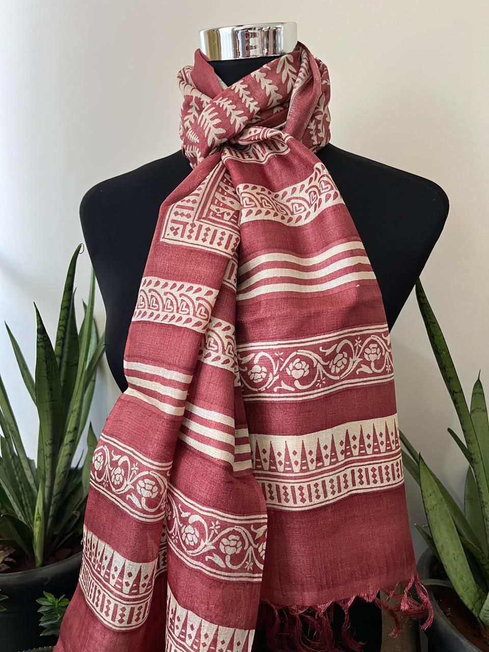 Pure Tussar Silk Handblock Printed Stole