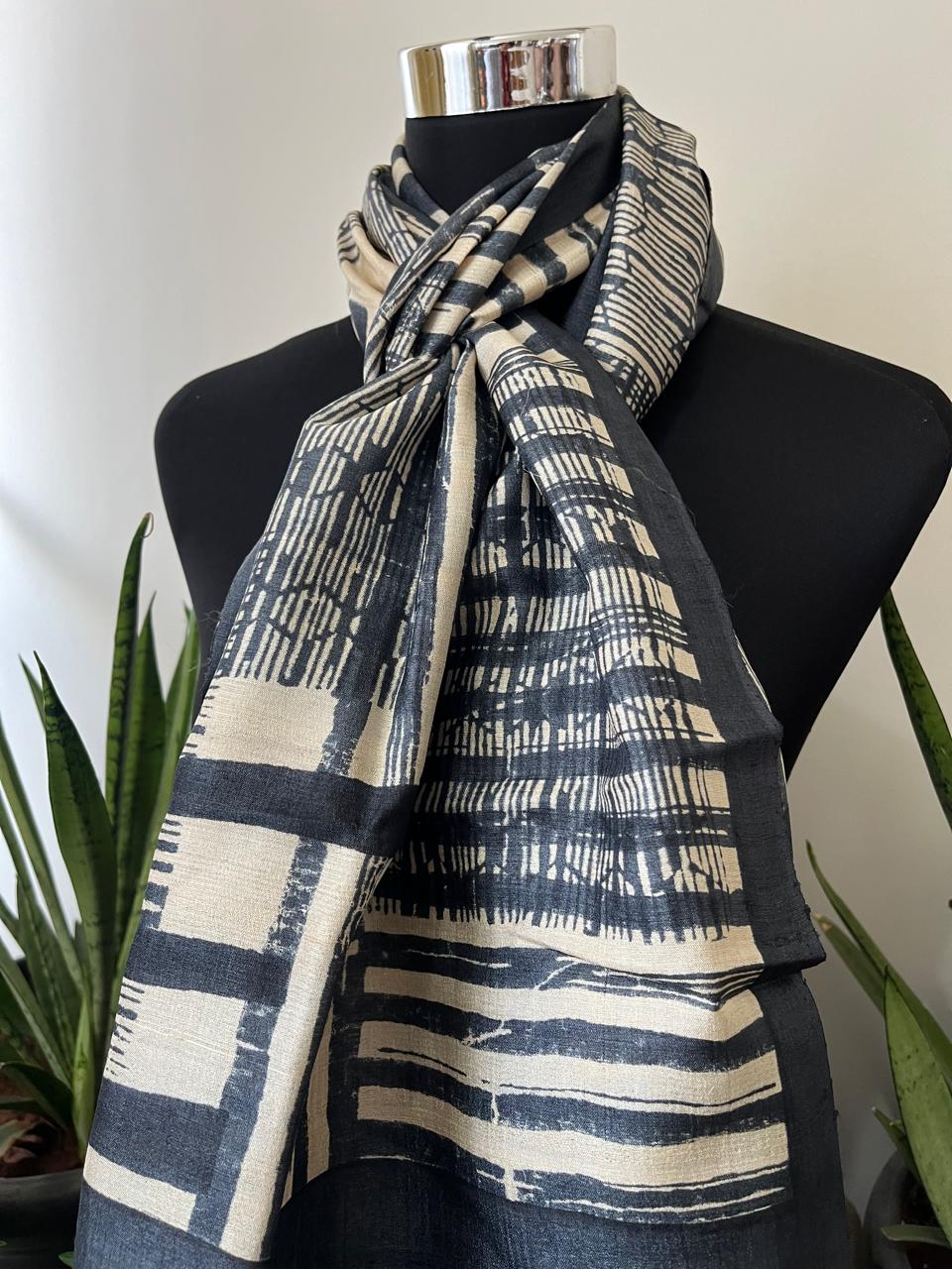 Pure Tussar Silk Handblock Printed Stole