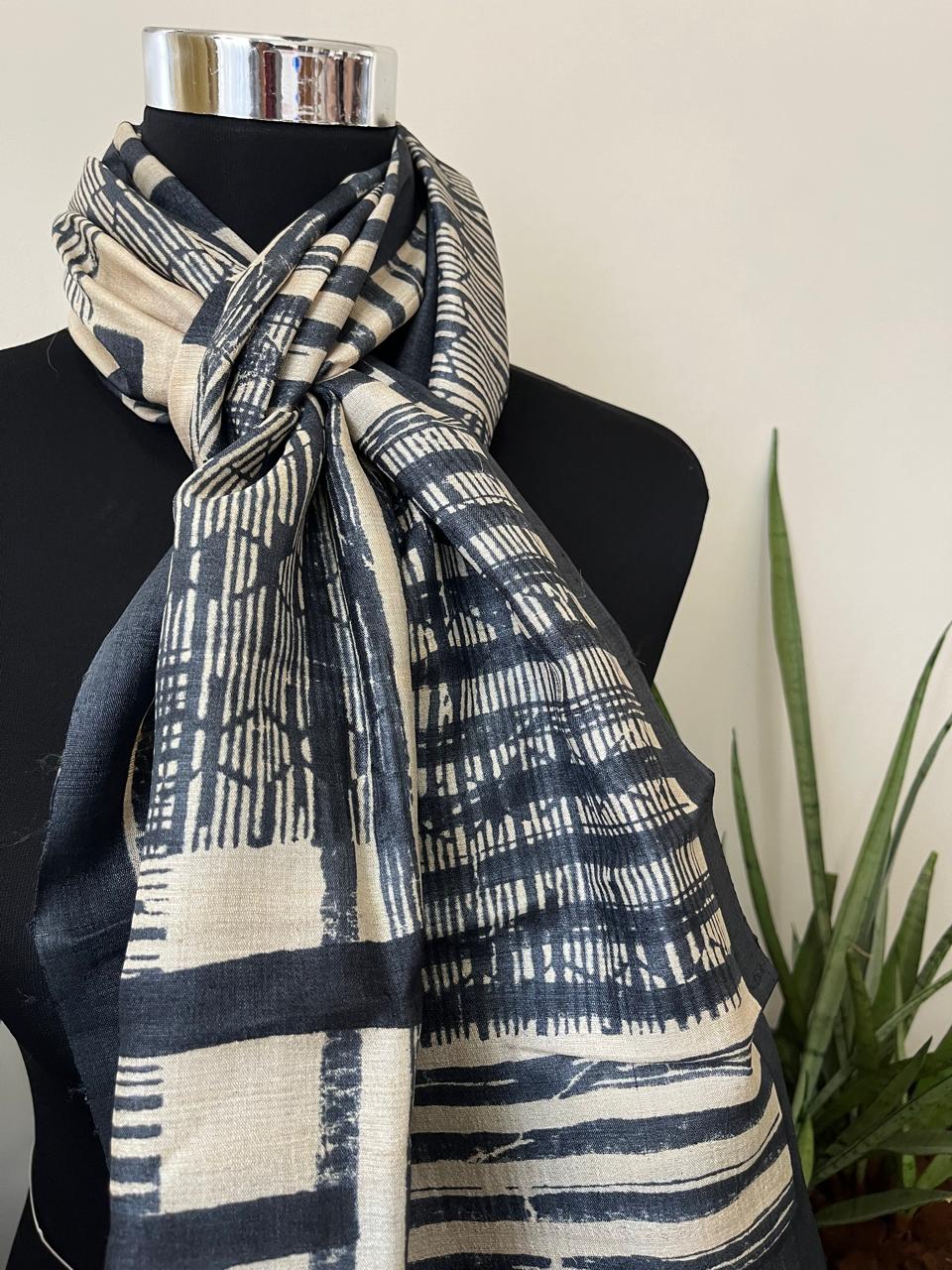 Pure Tussar Silk Handblock Printed Stole