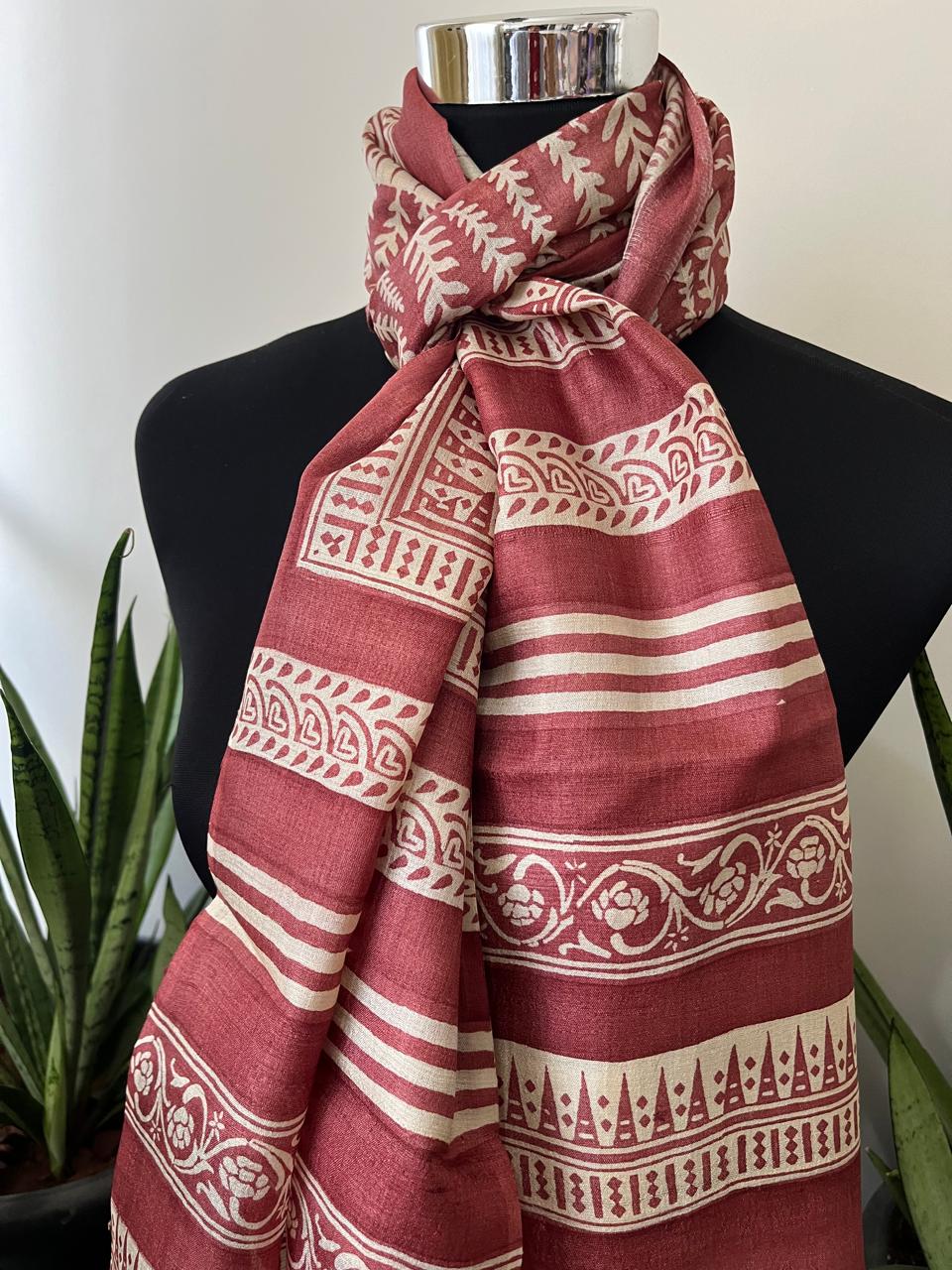 Pure Tussar Silk Handblock Printed Stole