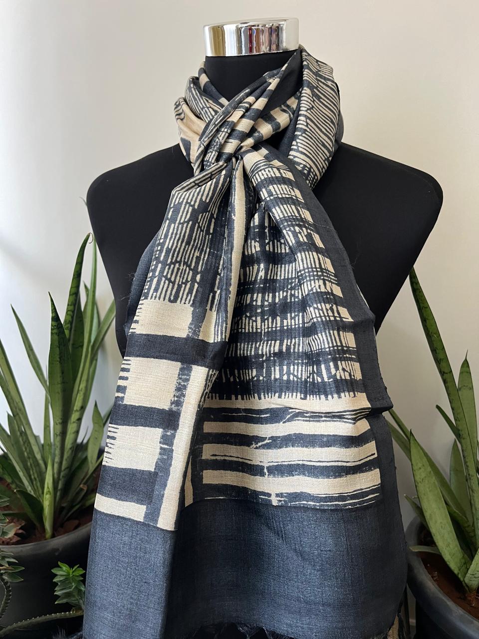 Pure Tussar Silk Handblock Printed Stole