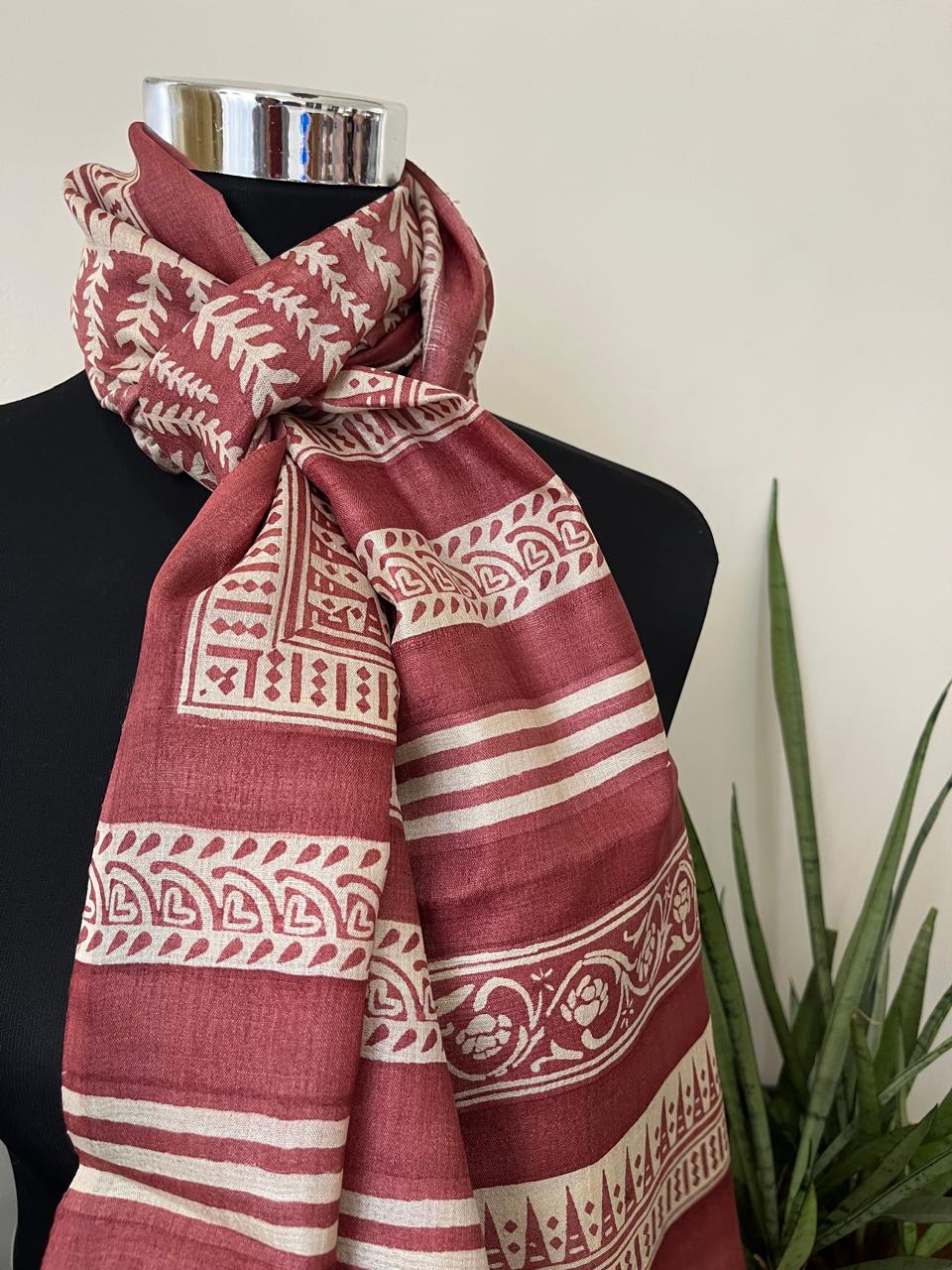 Pure Tussar Silk Handblock Printed Stole