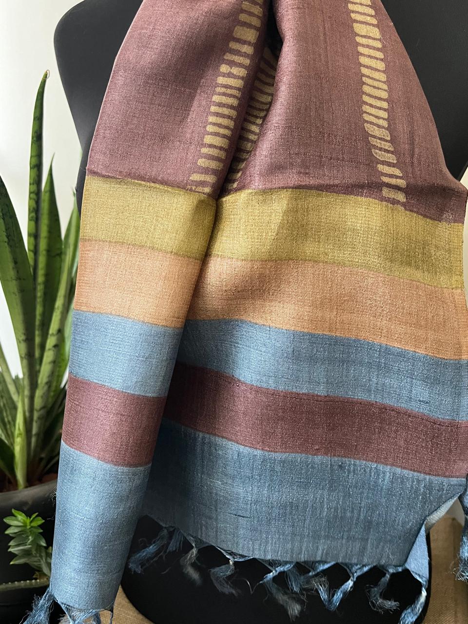 Pure Tussar Silk Handblock Printed Stole