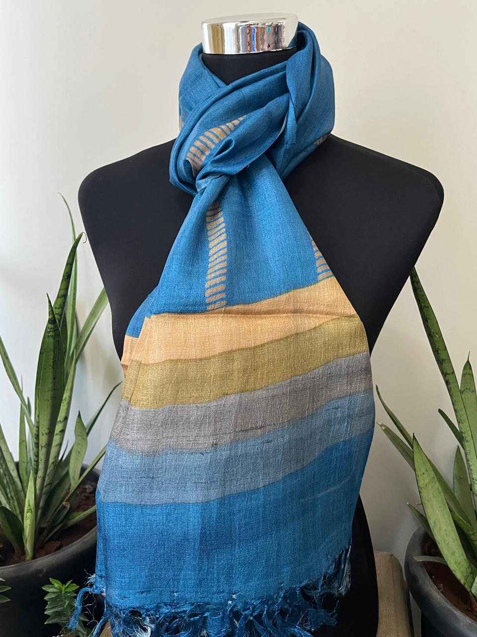 Pure Tussar Silk Handblock Printed Stole