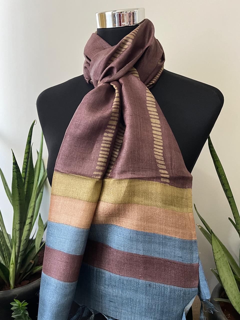 Pure Tussar Silk Handblock Printed Stole