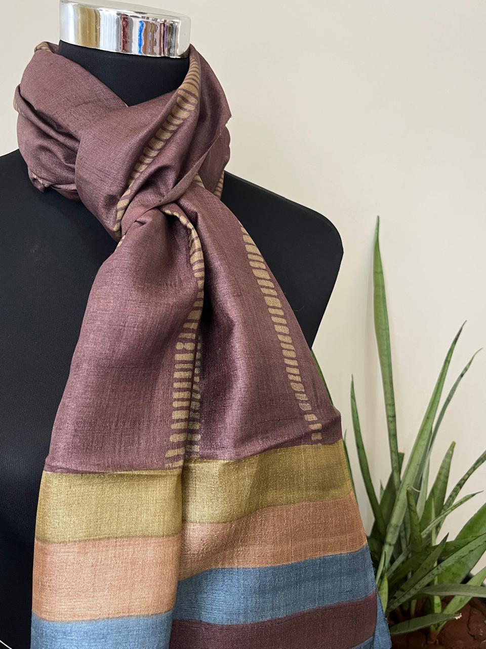 Pure Tussar Silk Handblock Printed Stole